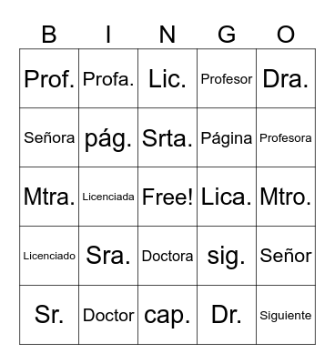 Abreviaturas Comunes Bingo Card