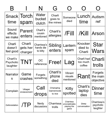 Game Call Bingo Card