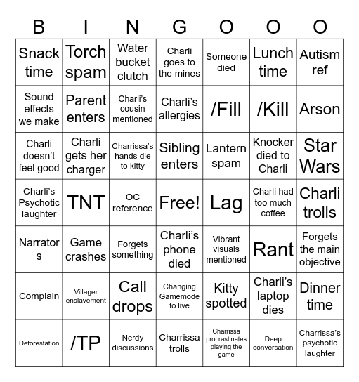 Game Call Bingo Card