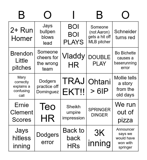 Trajekt World Series Watch Party - Game 4 Bingo Card
