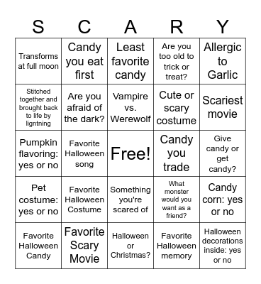 Halloween Bingo Card
