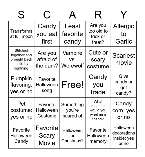Halloween Bingo Card