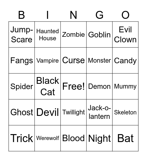 Halloween Bingo Card