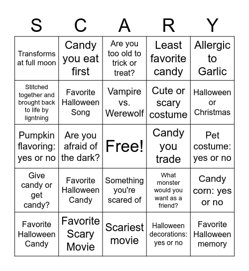 Halloween Bingo Card