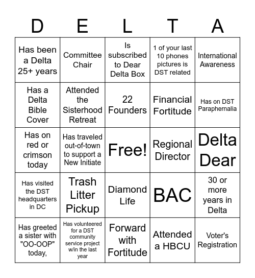 DST Membership Bingo Card