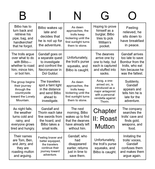 Roast Mutton Bingo Card