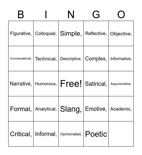 Detective Bingo Card
