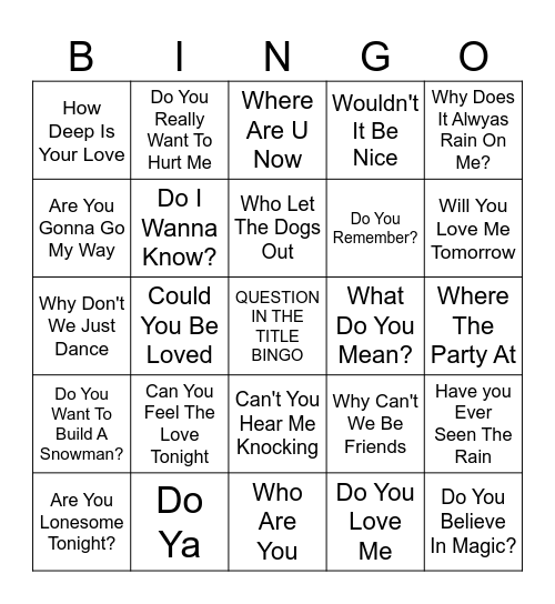 Question In The Title Bingo Card