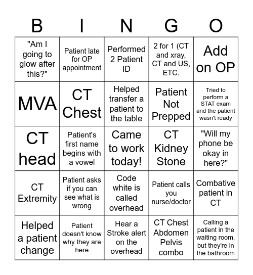 Radiology Week Bingo Card