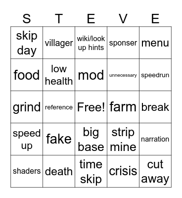 100 days Minecraft bingo Card