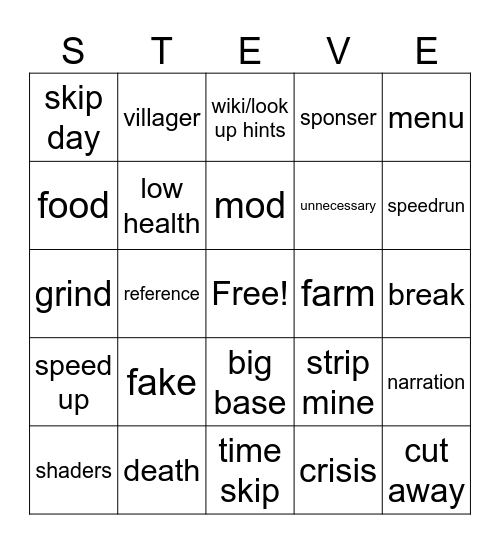 100 days Minecraft bingo Card