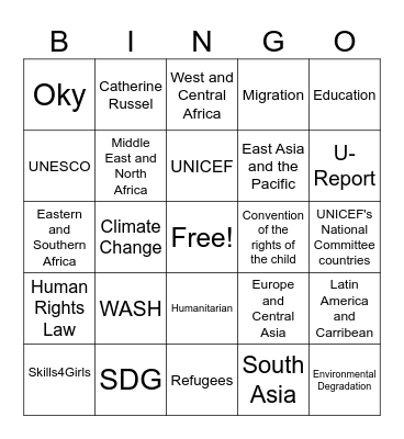UNICEF bingo Card