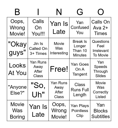 MLL 3763 Bingo Card