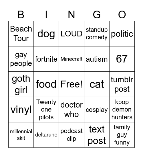 Jensen Reels Bingo V1 Bingo Card