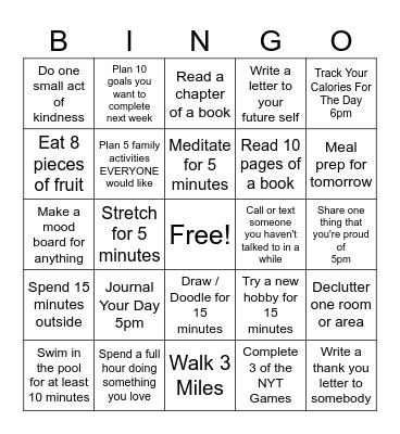 Health Bingo Card