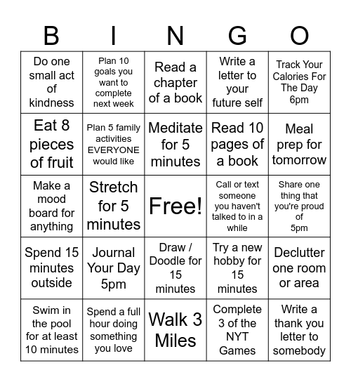 Health Bingo Card