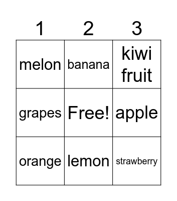 fruits Bingo Card