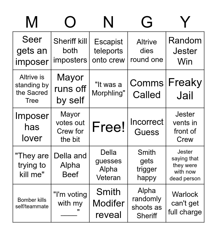 Mongy Monday Bingo Card