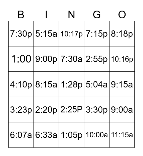 ¿Qué hora es? Bingo Card