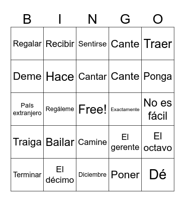 SPANISH 1412 Bingo Card