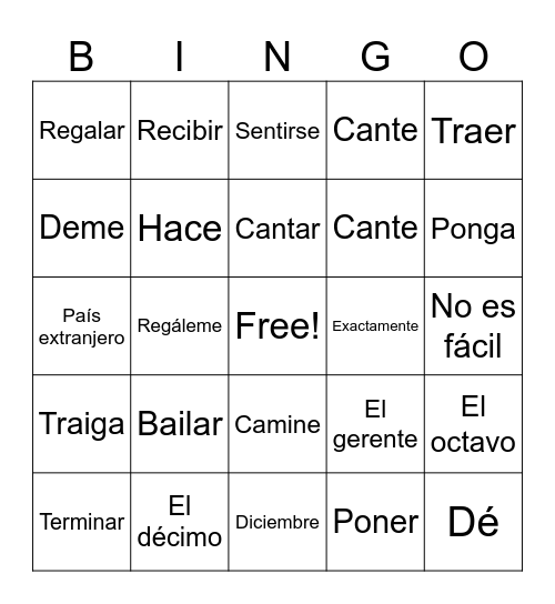 SPANISH 1412 Bingo Card