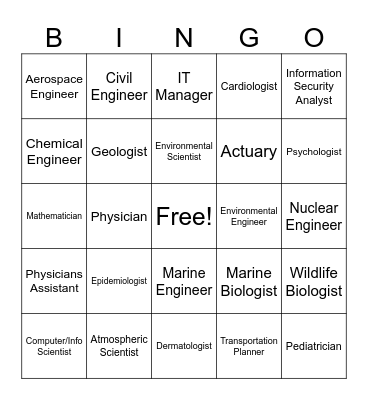 STEM Career Bingo Card