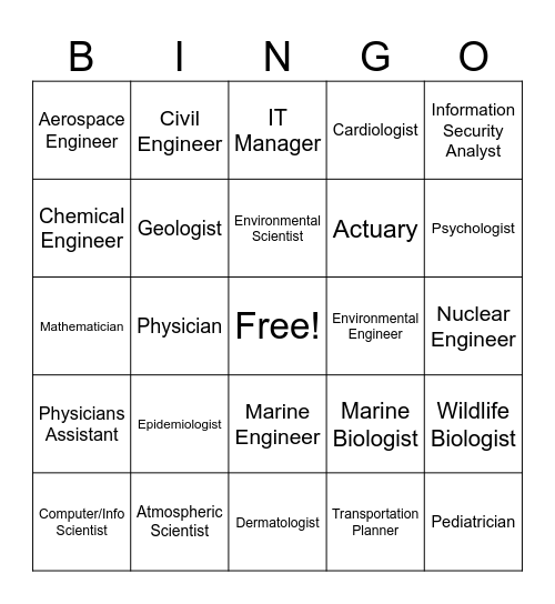 STEM Career Bingo Card