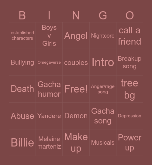 Gacha Singing Battle Bingo Card