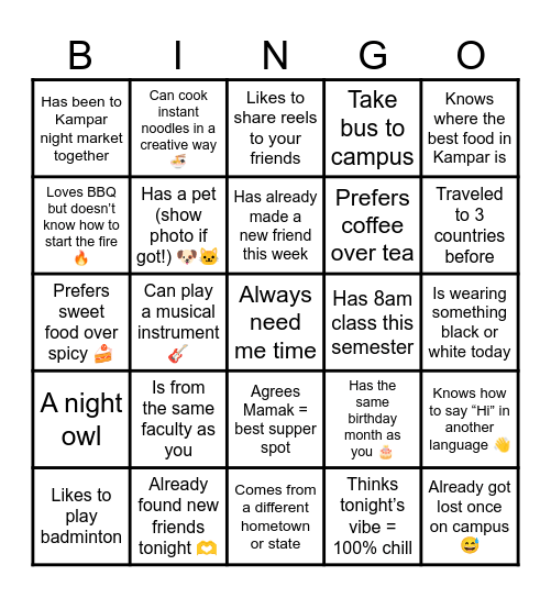 BBQ Night Bingo Card
