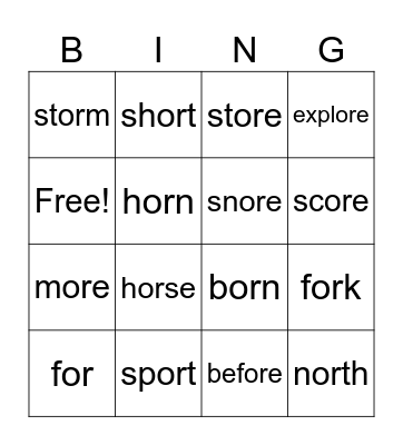 or      ore Bingo Card