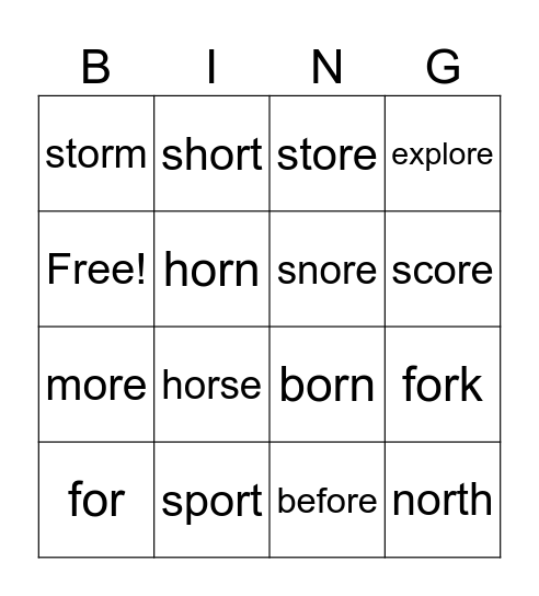 or      ore Bingo Card