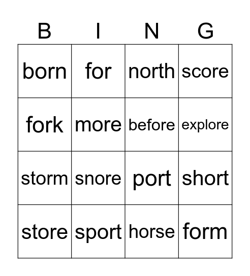 or  / ore     /or/ Bingo Card
