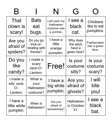 ASL Halloween Phrases Bingo Card