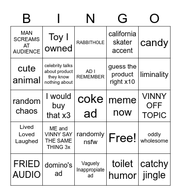 Vinny Commercials Bingo Card
