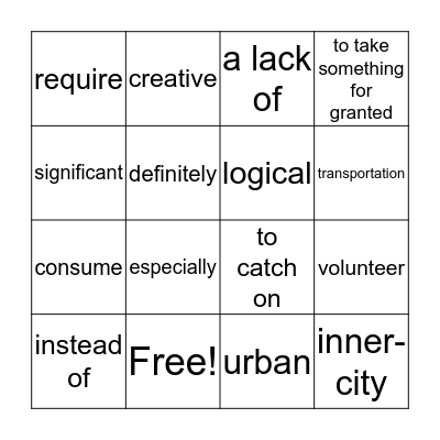 Vocab Review Bingo Card