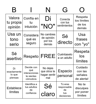 Spanish Bingo Card