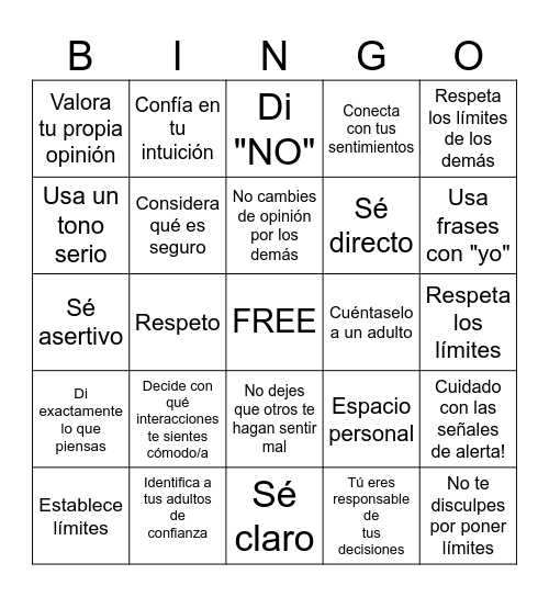 Spanish Bingo Card