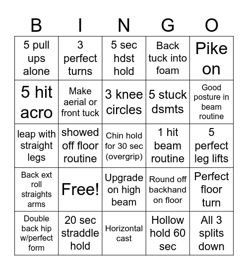 Bronze Bingo Card