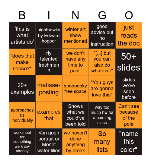 spoooooky bingo Card