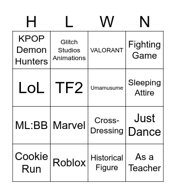 halloween / costume day bingo at my area Bingo Card