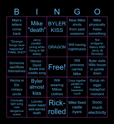 Stranger Things 5 Bingo Card