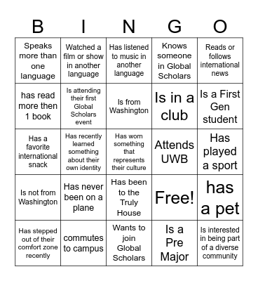 Global Scholars Bingo Card