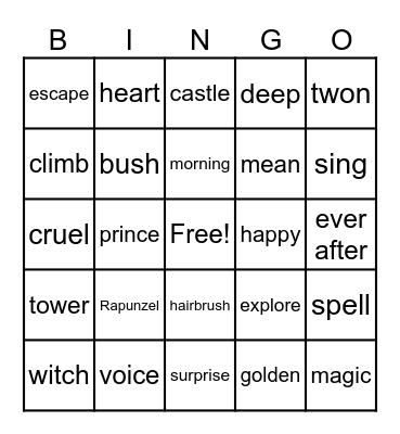 The Story of Rapunzel Bingo Card