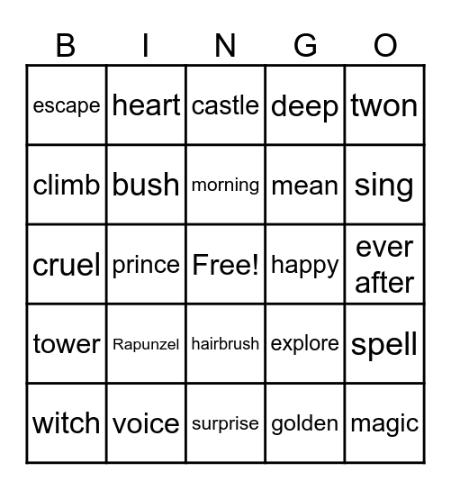 The Story of Rapunzel Bingo Card