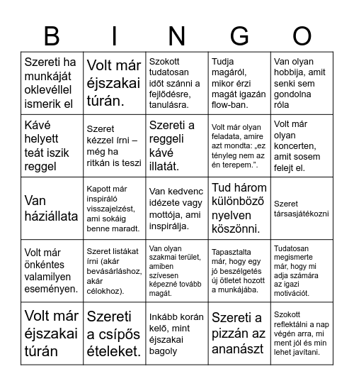 Vezetői Bingo Card