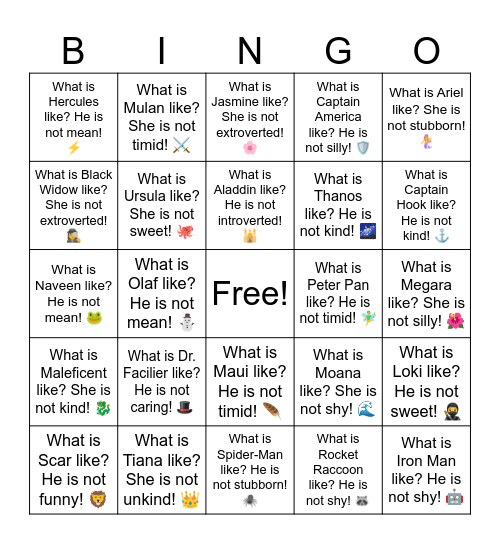 B14 L6 What is Iron Man like? He is not shy! 🤖 Bingo Card