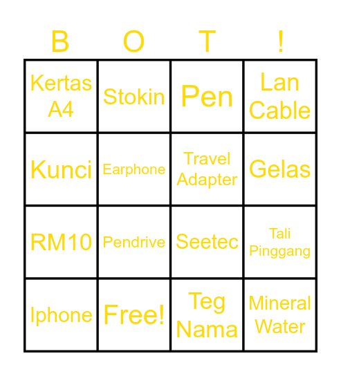 BINGO BARANG Bingo Card