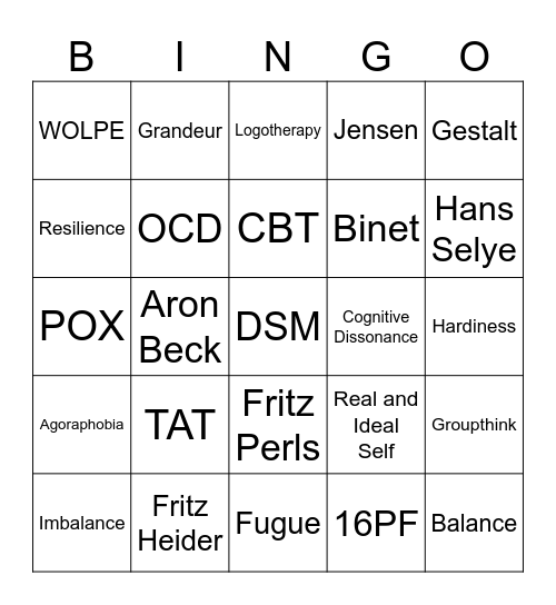 PSYCHOLOGY ACTIVITY Bingo Card