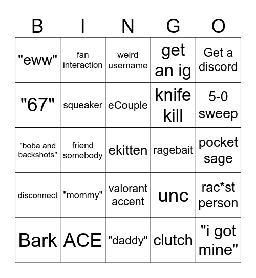 Untitled Bingo Card