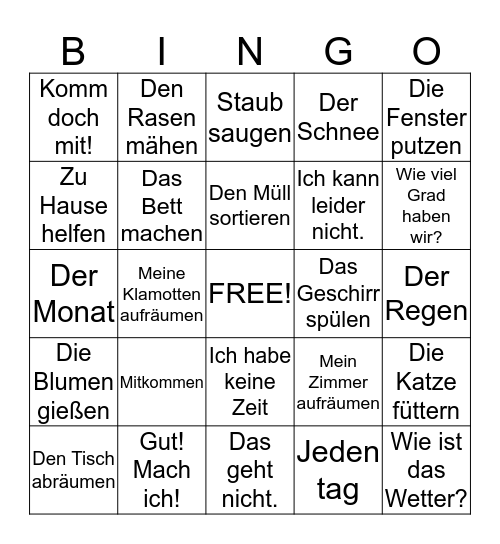 Chapter 7 Deutsch Bingo Card